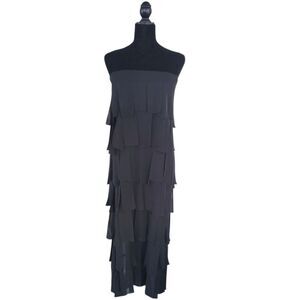 Tadashi Fringe Strapless Flapper Little Black Dress Cocktail Size L